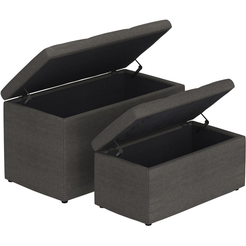 Worldwide Home Furnishings Levi 402-611CH 2pc Rectangular Storage Ottoman Bench Set - Charcoal Fabric IMAGE 2