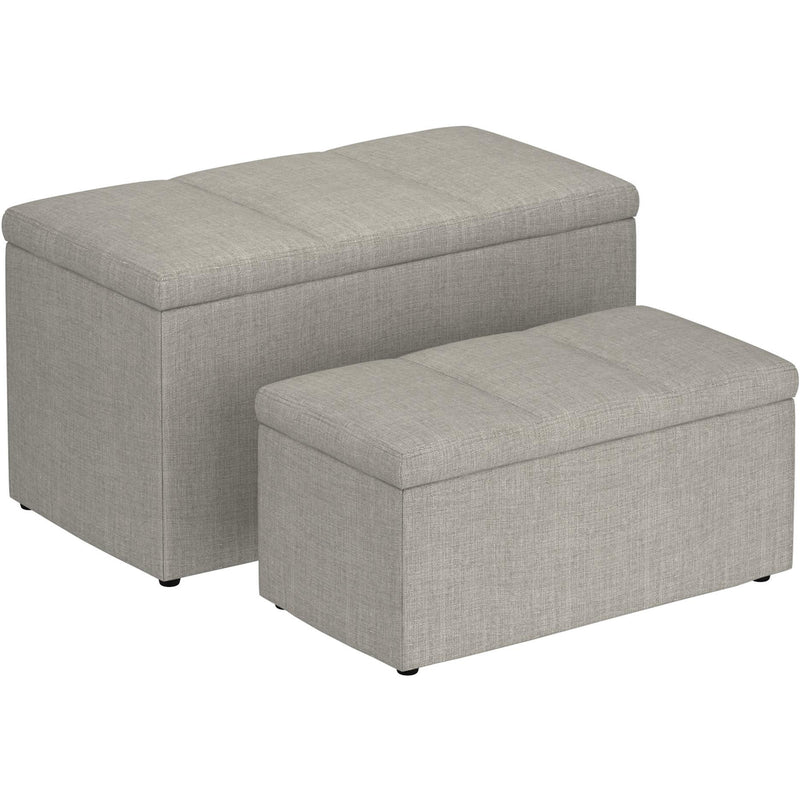 Worldwide Home Furnishings Levi 402-611LG 2pc Rectangular Storage Ottoman Bench Set - Light Grey Fabric IMAGE 1