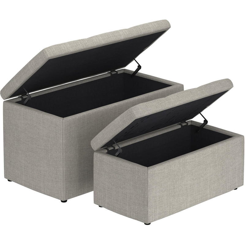 Worldwide Home Furnishings Levi 402-611LG 2pc Rectangular Storage Ottoman Bench Set - Light Grey Fabric IMAGE 2