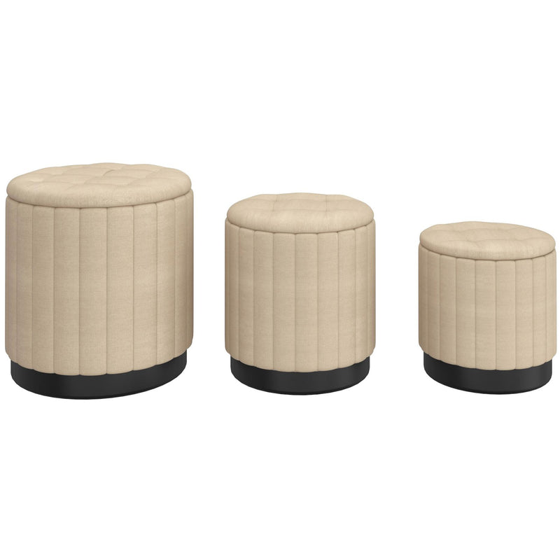 !nspire Lexi 402-173BG_BK 3pc Round Storage Ottoman Set - Beige and Black IMAGE 1