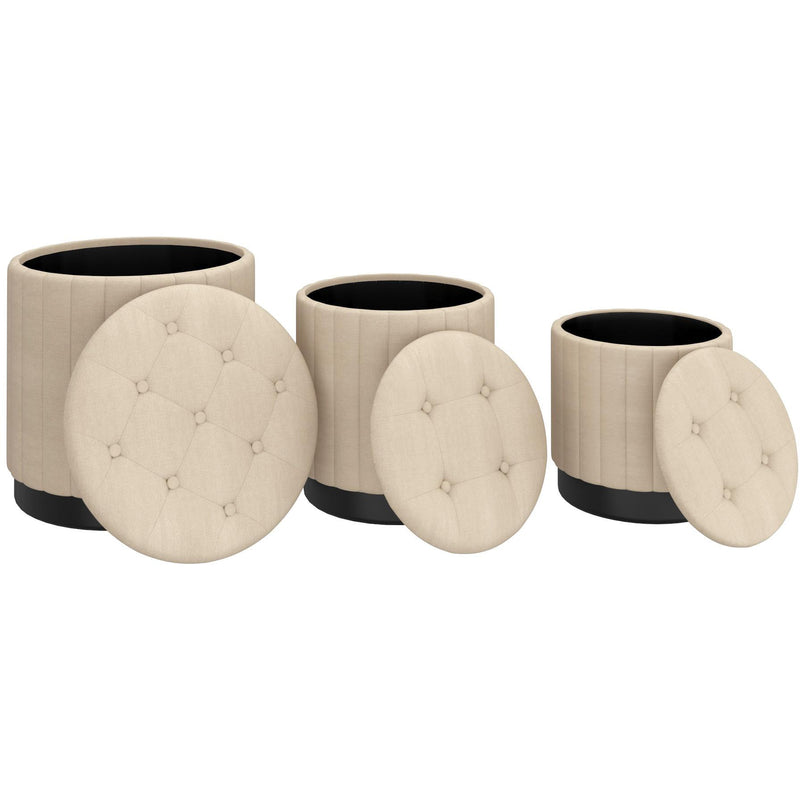 !nspire Lexi 402-173BG_BK 3pc Round Storage Ottoman Set - Beige and Black IMAGE 2