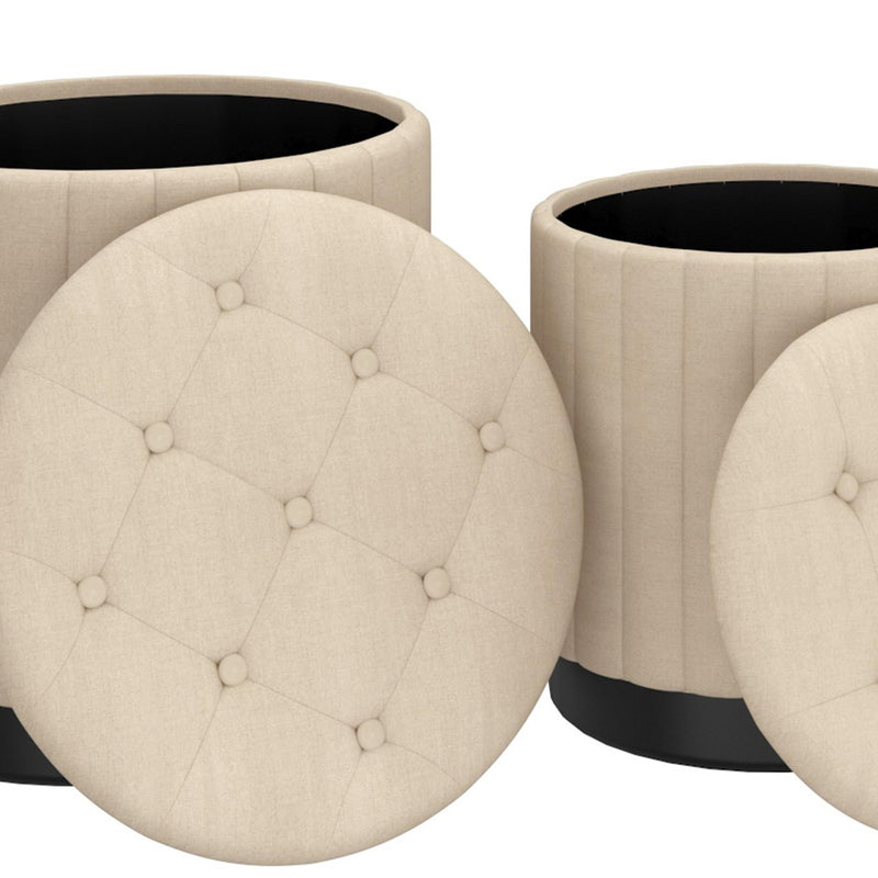 !nspire Lexi 402-173BG_BK 3pc Round Storage Ottoman Set - Beige and Black IMAGE 4