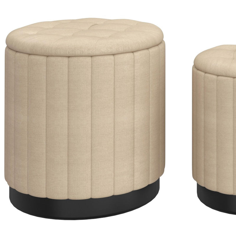 !nspire Lexi 402-173BG_BK 3pc Round Storage Ottoman Set - Beige and Black IMAGE 5