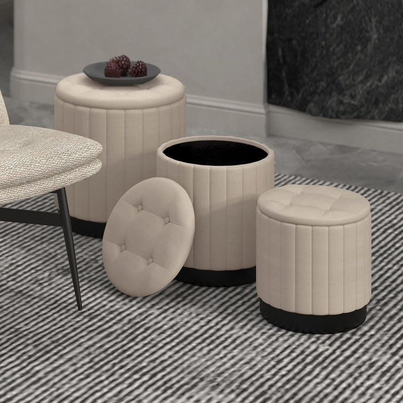 !nspire Lexi 402-173BG_BK 3pc Round Storage Ottoman Set - Beige and Black IMAGE 6