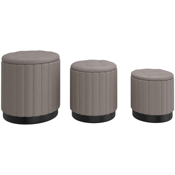 !nspire Lexi 402-173GY_BK 3pc Round Storage Ottoman Set - Warm Grey and Black IMAGE 1