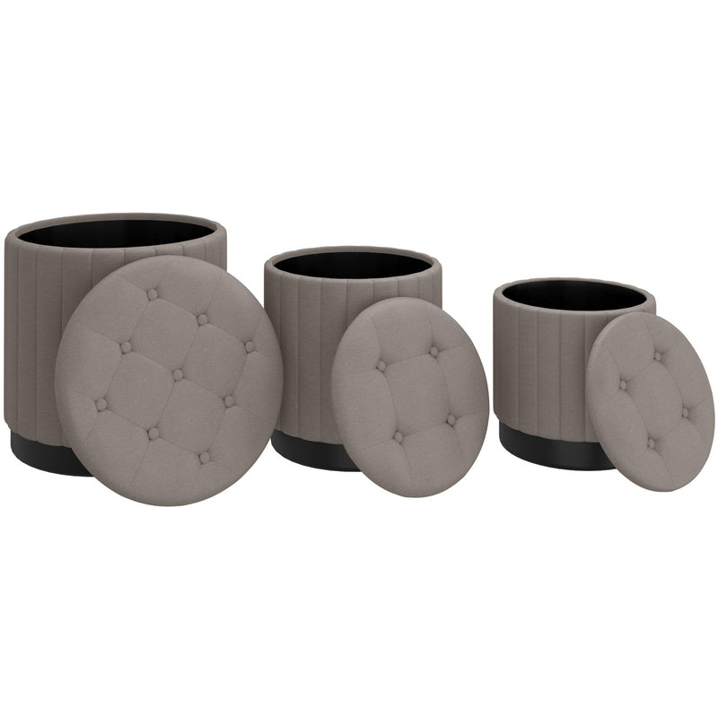 !nspire Lexi 402-173GY_BK 3pc Round Storage Ottoman Set - Warm Grey and Black IMAGE 2