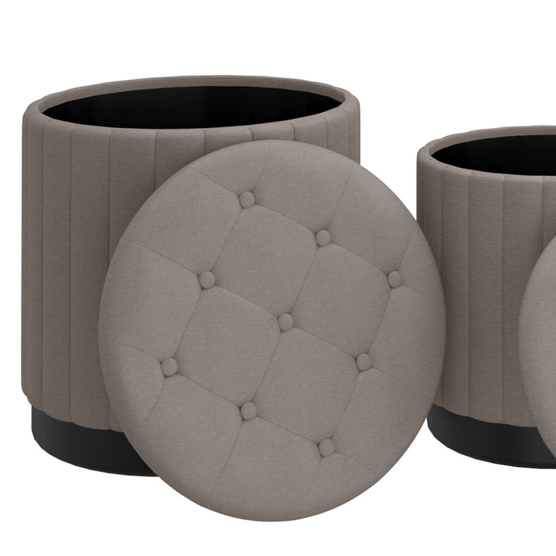 !nspire Lexi 402-173GY_BK 3pc Round Storage Ottoman Set - Warm Grey and Black IMAGE 4