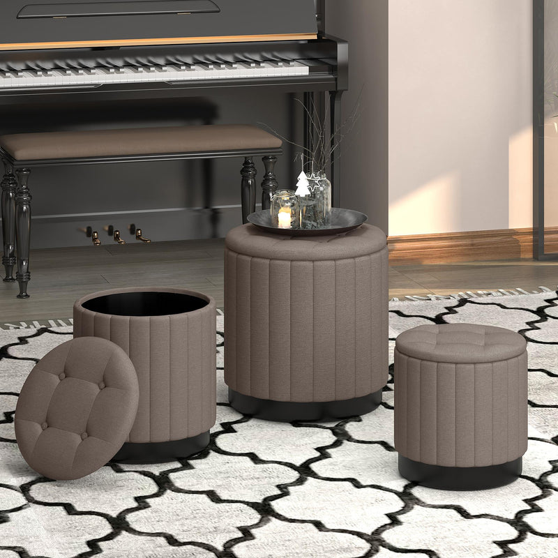 !nspire Lexi 402-173GY_BK 3pc Round Storage Ottoman Set - Warm Grey and Black IMAGE 6