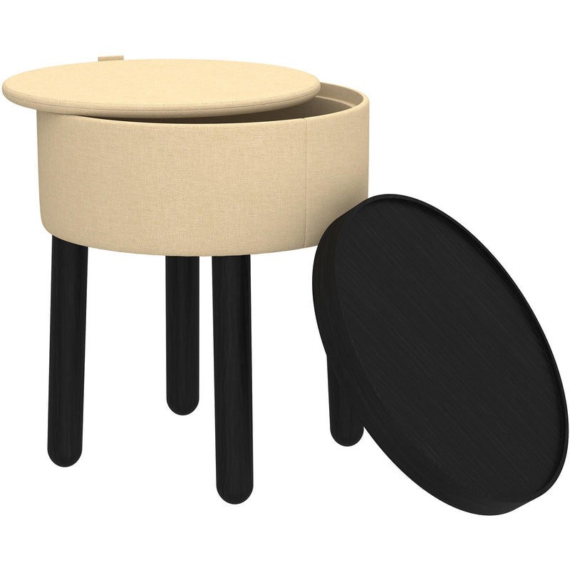 Worldwide Home Furnishings Polly 402-687BG_BK Round Storage Ottoman with Tray - Beige and Black IMAGE 2