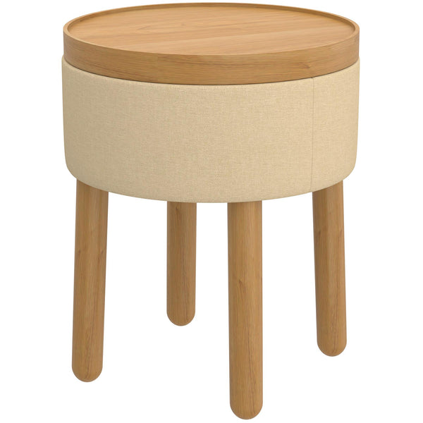 Worldwide Home Furnishings Polly 402-687BG_NT Round Storage Ottoman with Tray - Beige and Natural IMAGE 1