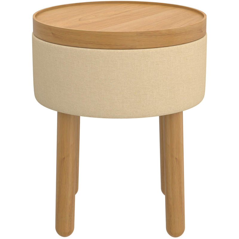 Worldwide Home Furnishings Polly 402-687BG_NT Round Storage Ottoman with Tray - Beige and Natural IMAGE 2