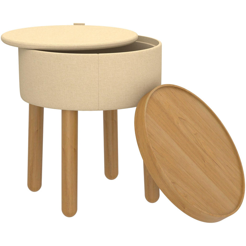 Worldwide Home Furnishings Polly 402-687BG_NT Round Storage Ottoman with Tray - Beige and Natural IMAGE 3