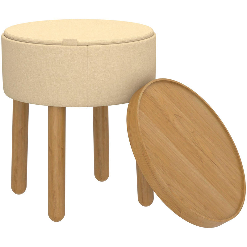 Worldwide Home Furnishings Polly 402-687BG_NT Round Storage Ottoman with Tray - Beige and Natural IMAGE 4