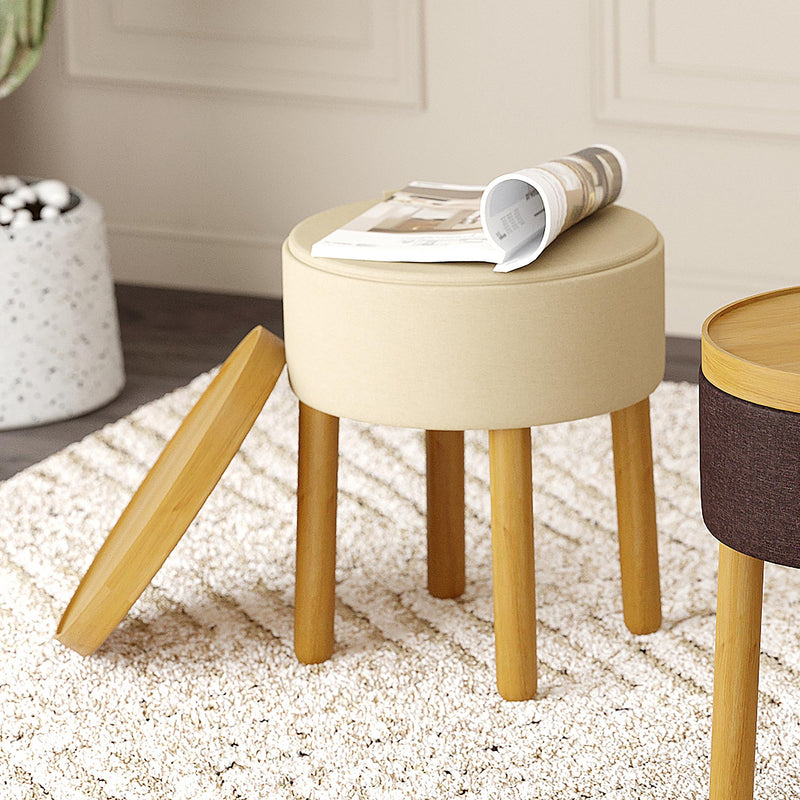 Worldwide Home Furnishings Polly 402-687BG_NT Round Storage Ottoman with Tray - Beige and Natural IMAGE 7