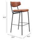  Zuo Charon 110260 Barstool - Vintage Brown IMAGE 9