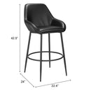  Zuo 110075 Vila Barstool - Black IMAGE 8