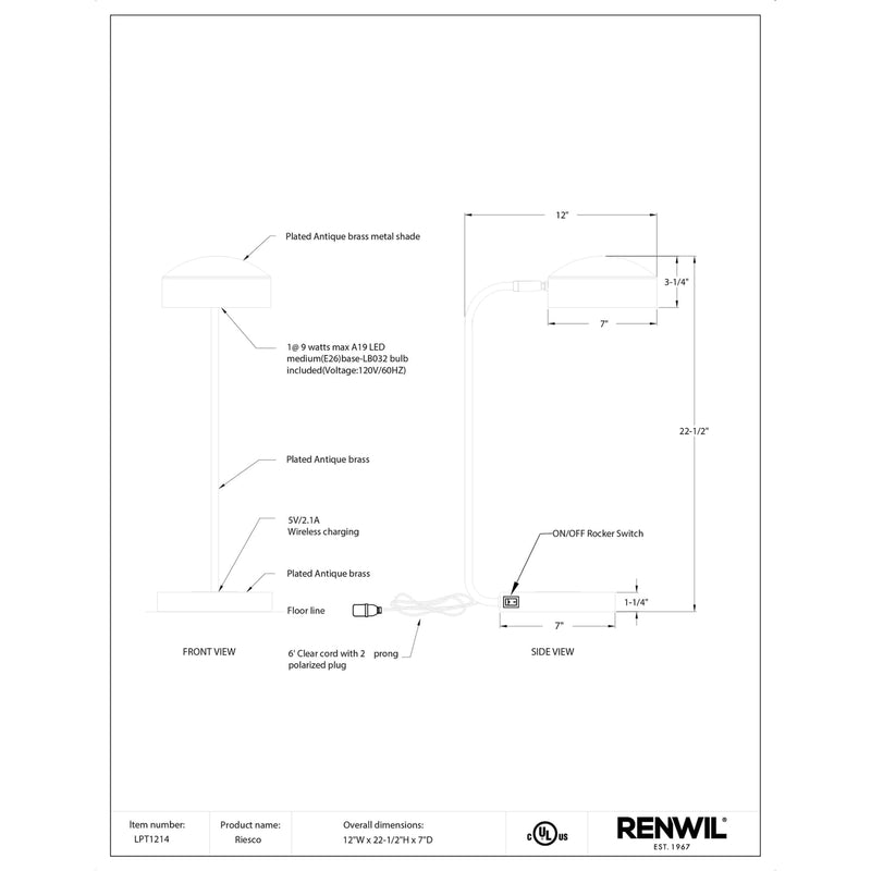  Renwil Riesco LPT1214 Table Lamp IMAGE 7