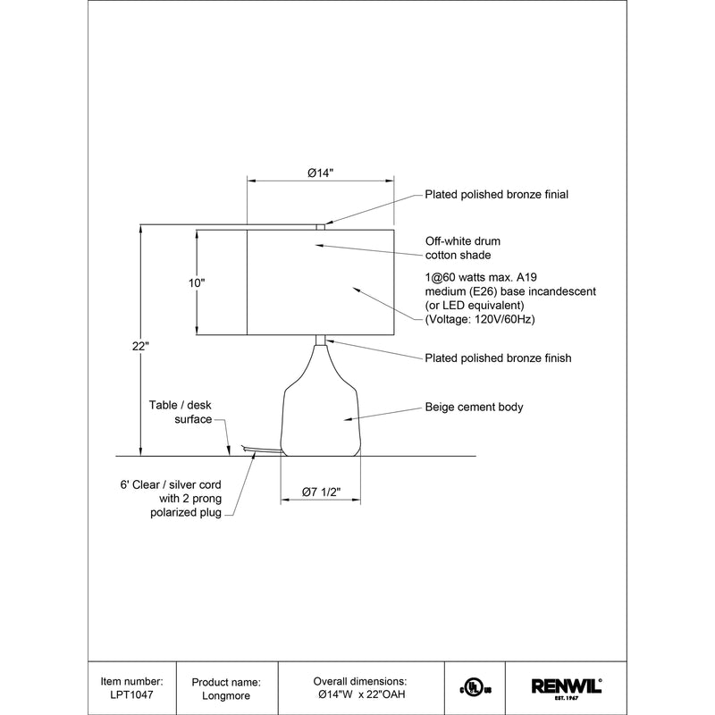  Renwil Longmore LPT1047 Table Lamp IMAGE 4