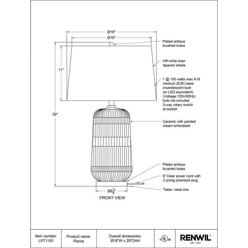  Renwil Pierce LPT1161 Table Lamp IMAGE 4