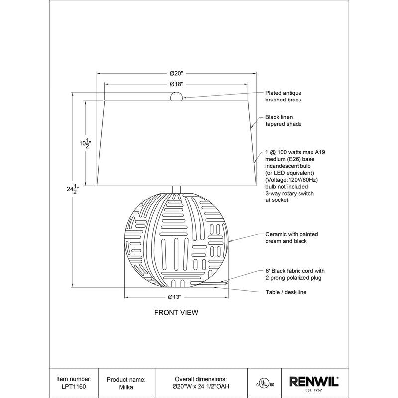  Renwil Milka LPT1160 Table Lamp IMAGE 4