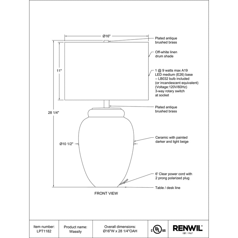  Renwil Wassily LPT1182 Table Lamp IMAGE 4
