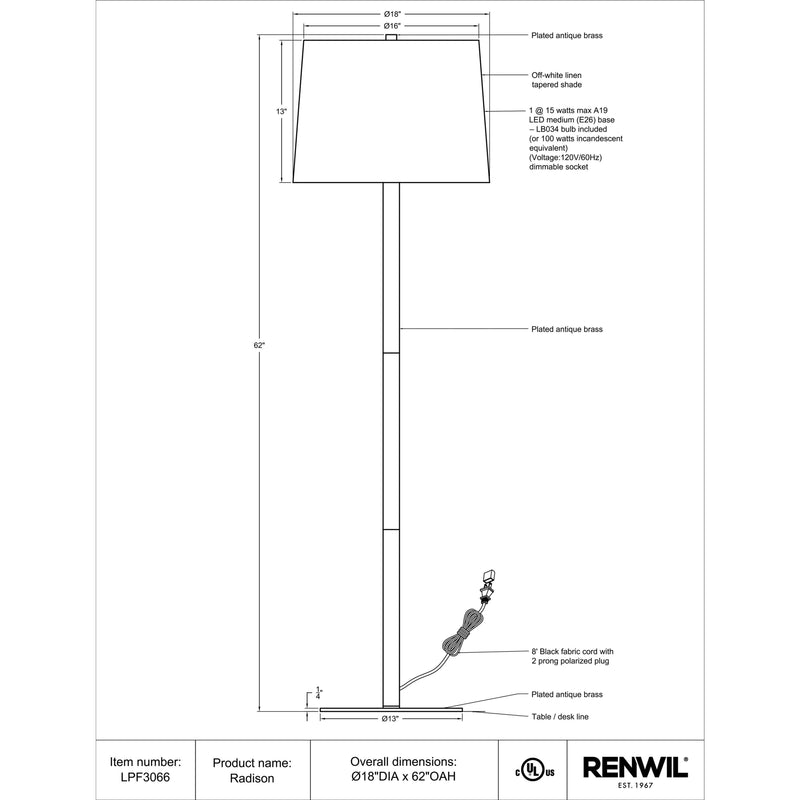  Renwil Radison LPF3066 Floor Lamp IMAGE 5