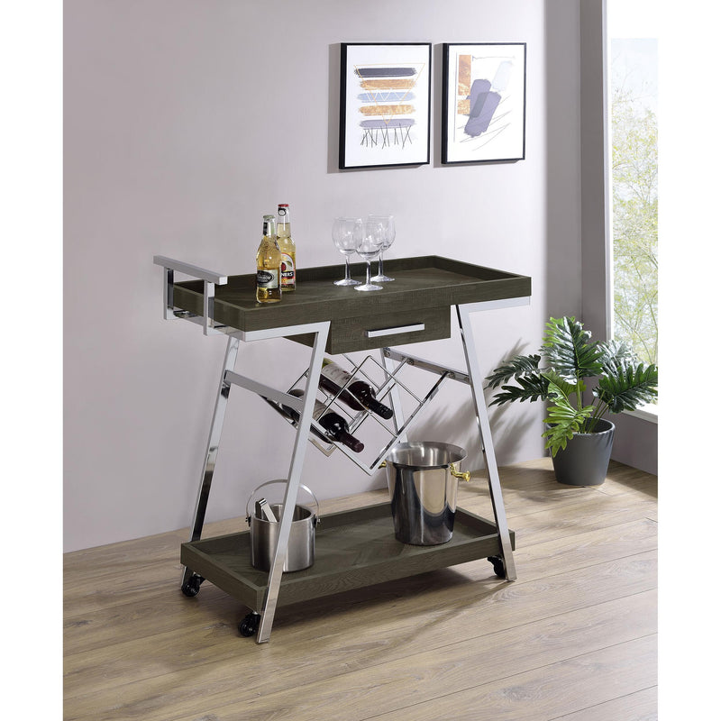 Coaster Furniture Kinney 181025 2-Tier Bar Cart with Storage Drawer - Rustic Grey/Chrome IMAGE 2