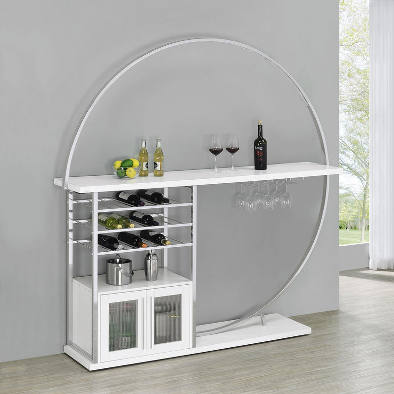 Coaster Furniture Risley 182798 2-Door Circular LED Home Bar with Wine Storage - White High Gloss IMAGE 2