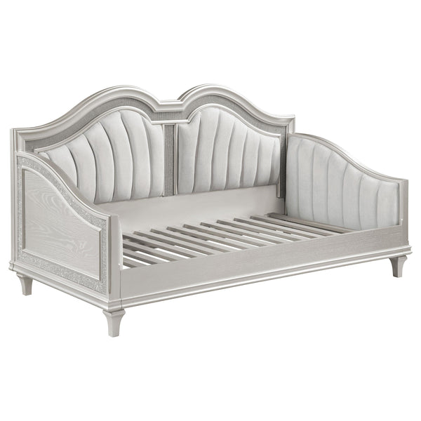 Coaster Furniture Evangeline 360121 Upholstered Twin Daybed with Faux Diamond Trim - Silver/Ivory IMAGE 1