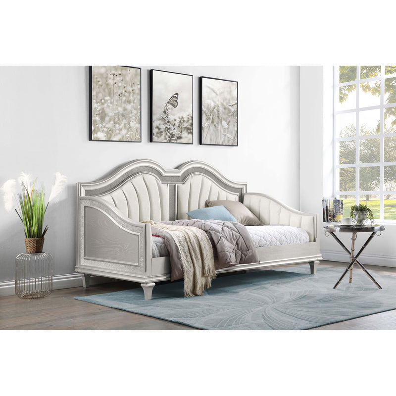 Coaster Furniture Evangeline 360121 Upholstered Twin Daybed with Faux Diamond Trim - Silver/Ivory IMAGE 2