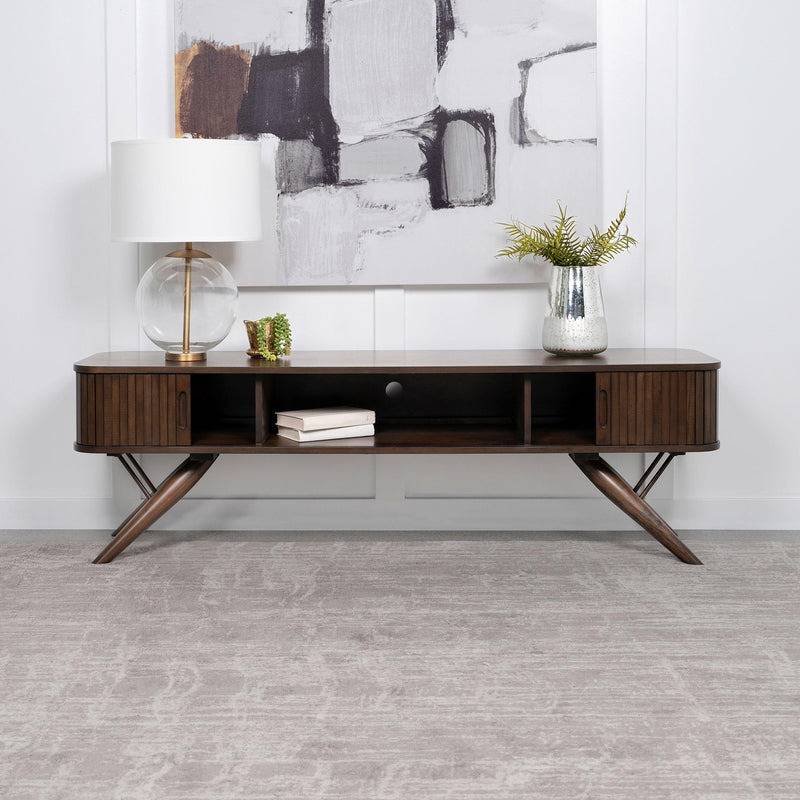  Coaster Furniture Valna 701713 Wood 71" TV Stand with Sliding Doors - Walnut IMAGE 2