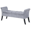 Coaster Furniture Farrah 910239 Velvet Upholstered Rolled Arm Storage Bench - Silver IMAGE 9