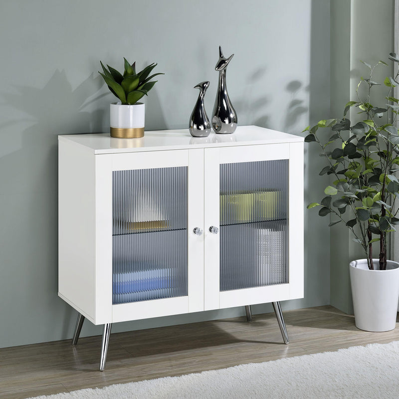 Coaster Furniture Nieta 950396 2-Tier Accent Cabinet with Glass Shelf - White High Gloss/Chrome IMAGE 2