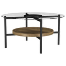  Coaster Furniture Delfin 721618 Round Glass Top Coffee Table - Black and Brown IMAGE 3