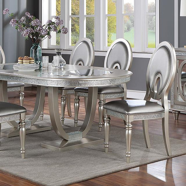 Furniture of America Oval Cathalina Dining Table with Trestle Base CM3541SV-T-TABLE IMAGE 1