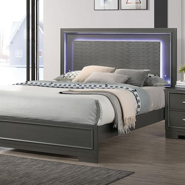 Furniture of America Alison King Upholstered Panel Bed CM7416GY-EK-BED IMAGE 1