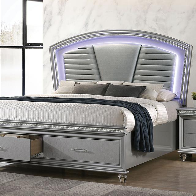 Furniture of America Maddie King Upholstered Panel Bed with Storage CM7899SV-EK-BED IMAGE 1