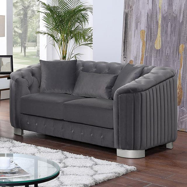 Furniture of America Castellon Stationary Fabric Loveseat FOA6475DG-LV-PK IMAGE 1