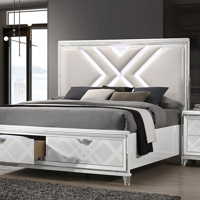 Furniture of America Emmeline Queen Upholstered Panel Bed with Storage FOA7147WH-Q-BED IMAGE 1