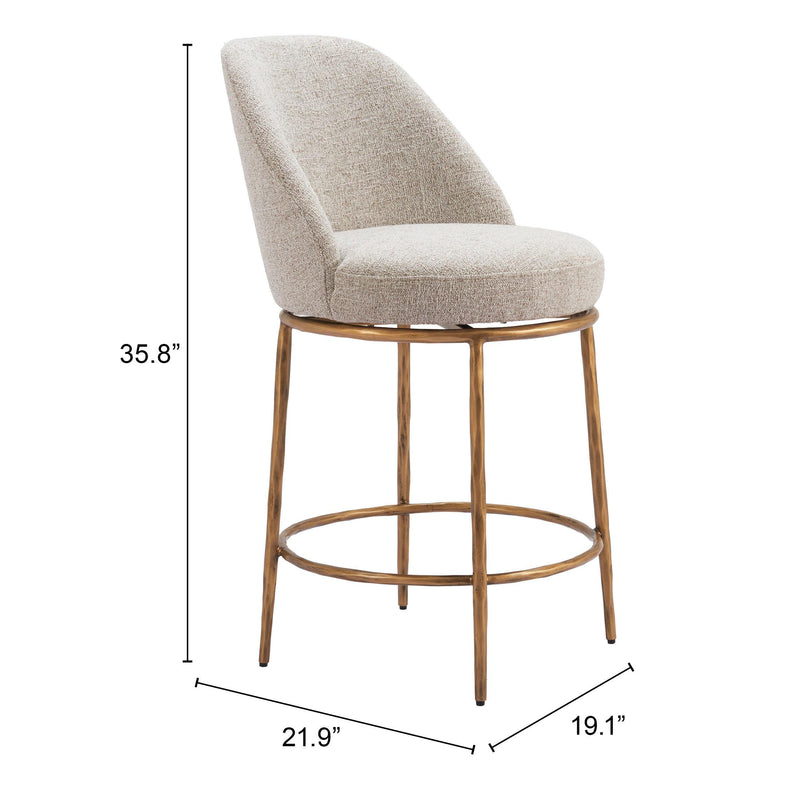  Zuo Nordhavn 110272 Swivel Counter Stool - Beige & Gold IMAGE 9