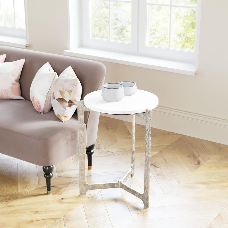  Zuo Barmas 110256 Side Table - White & Silver IMAGE 6