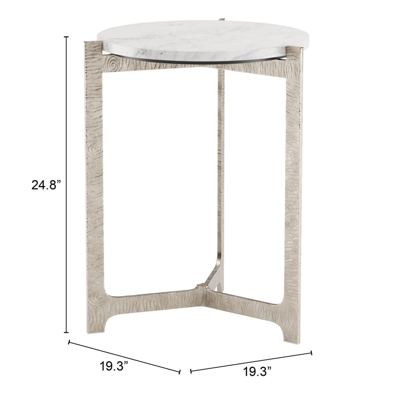  Zuo Barmas 110256 Side Table - White & Silver IMAGE 7