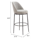  Zuo Nordhavn 110273 Swivel Barstool - Grey IMAGE 9