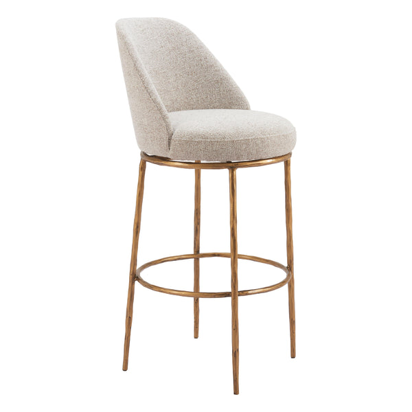  Zuo Nordhavn 110271 Swivel Barstool - Beige & Gold IMAGE 1