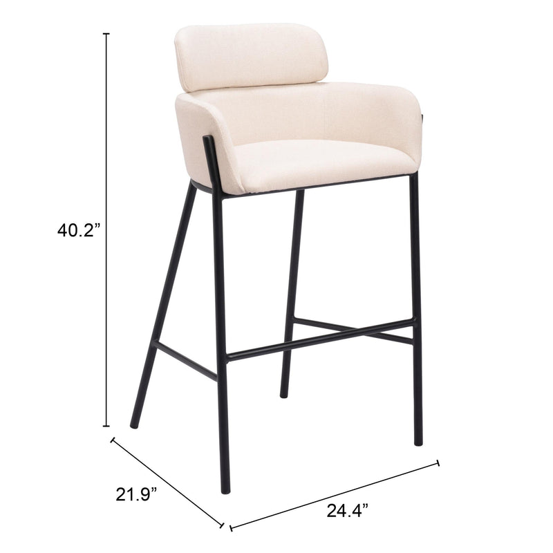  Zuo Bremor 110174 Barstool - Beige IMAGE 9