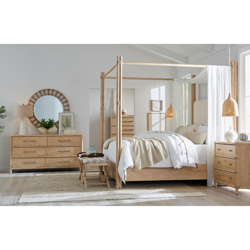 Hooker Furniture 6950-90460-80 Retreat Pole Rattan Cal King Upholstered Poster Bed withCanopy IMAGE 6
