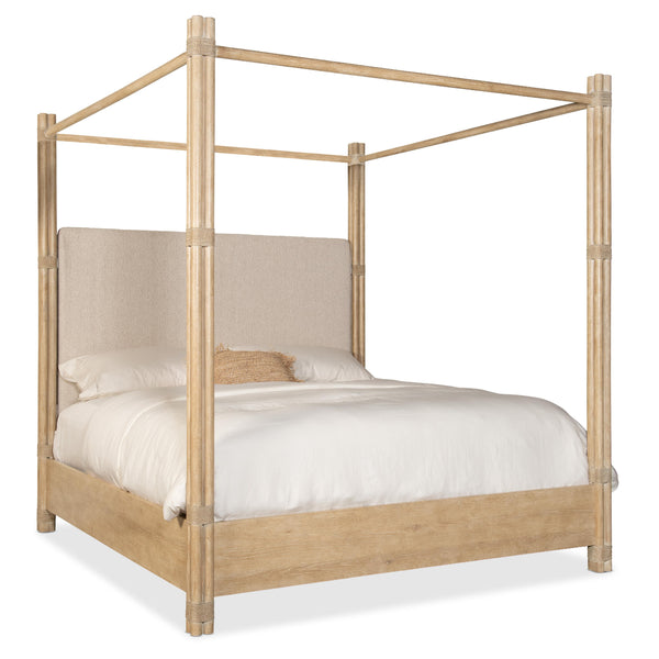 Hooker Furniture 6950-90466-80 Retreat Pole Rattan King Upholstered Poster Bed withCanopy IMAGE 1