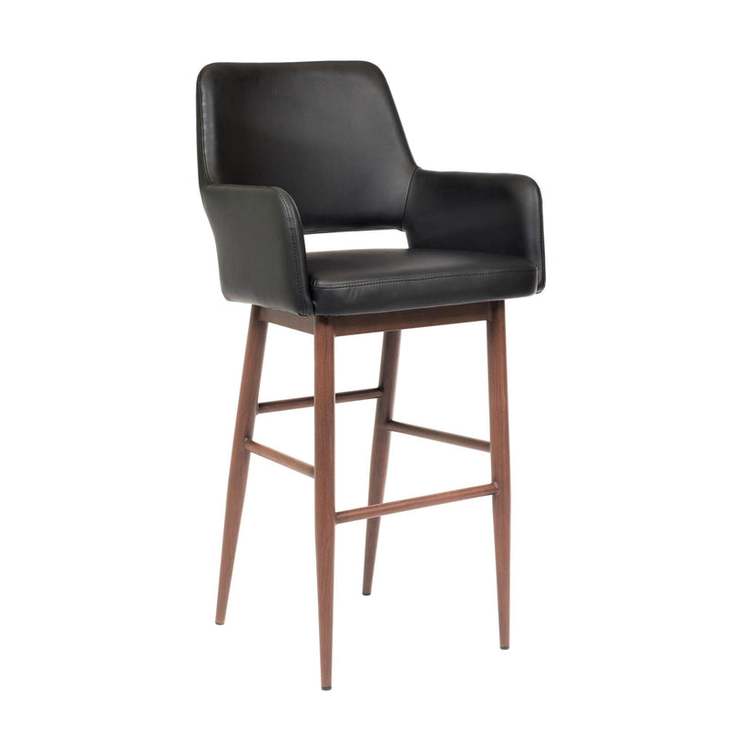 Furnishings' Mate BS T16-BL-BW Isaac Bar Stool In Black PU On Black Walnut Base IMAGE 1