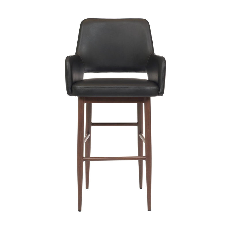 Furnishings' Mate BS T16-BL-BW Isaac Bar Stool In Black PU On Black Walnut Base IMAGE 2