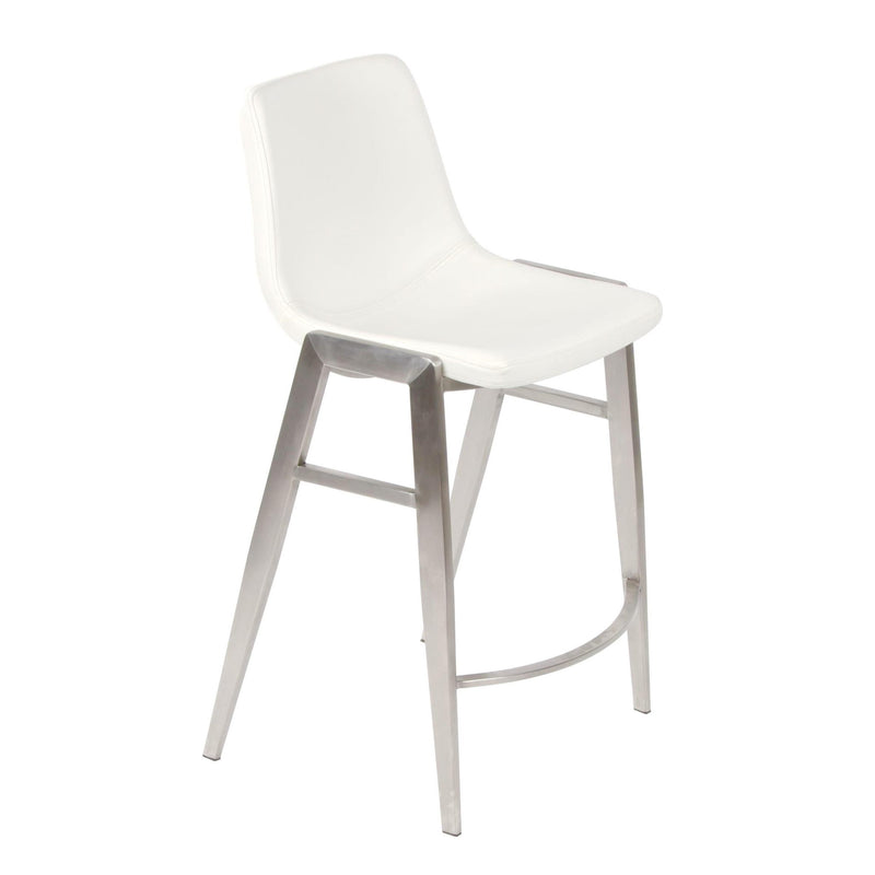 Furnishings' Mate CS 006-WH-SS Moon Counter Stool In White PU On Stainless Steel Frame IMAGE 1